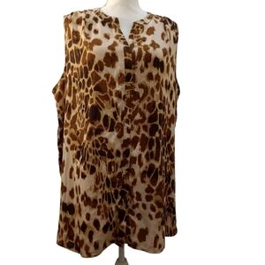Roamans Animal Print Sleeveless Silky Button DownTunic Top Nwot 22W